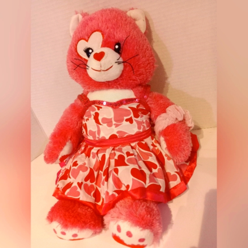 Build A Bear Pink Cat‎ w Heart Dress 18 Inch Plush